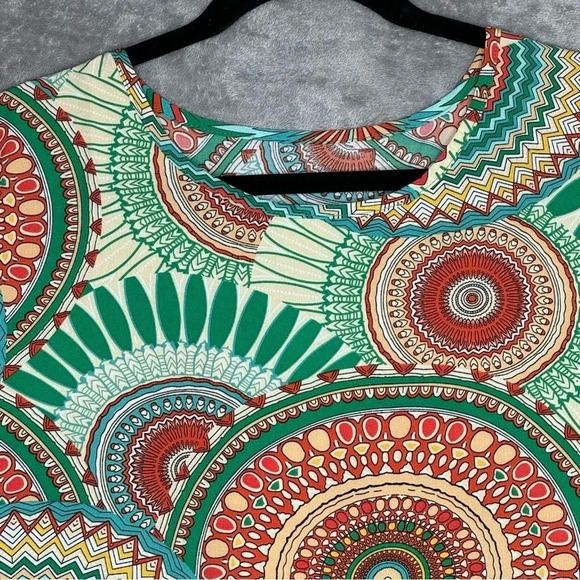 Amazon XXL 2X Shirt Top Yellow Green Paisley Cap Short Sleeve Round Neck Women - Picture 3 of 6